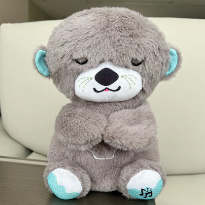 Boneco de urso de pelúcia para crianças, lontra calmante, companheiro de música para dormir, som e luz, presente, bebê, novo