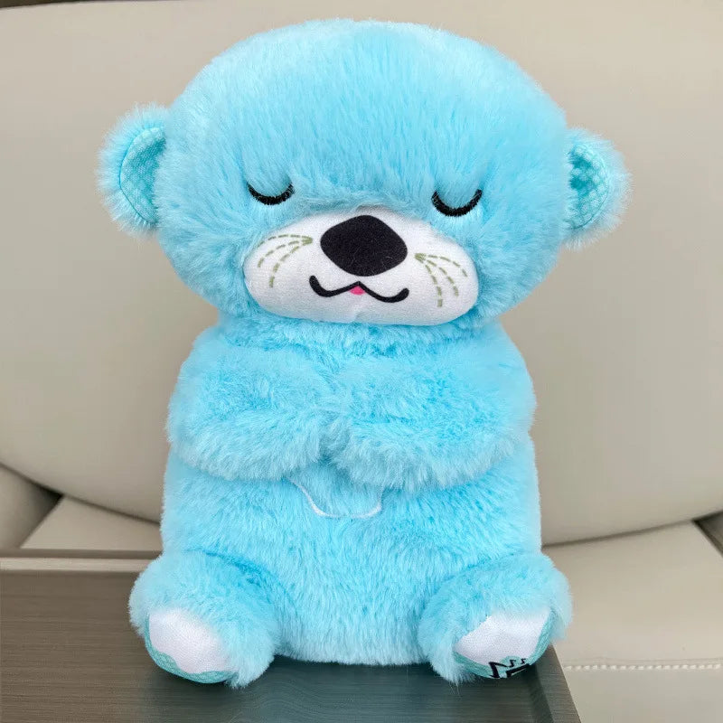 Boneco de urso de pelúcia para crianças, lontra calmante, companheiro de música para dormir, som e luz, presente, bebê, novo