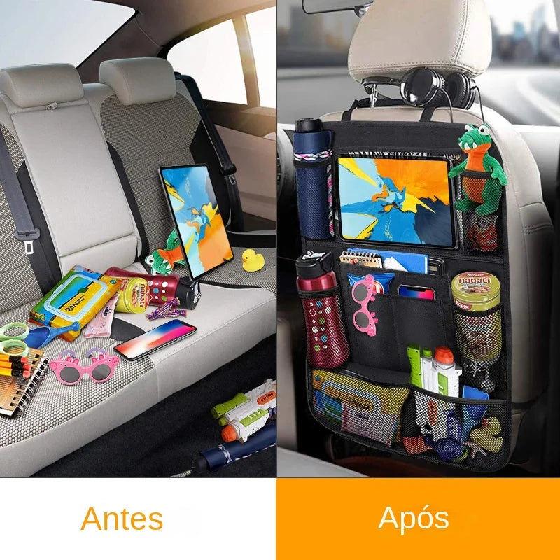 Carro Back Seat Organizador com Tela Sensível Ao Toque, Tablet Titular, Armazenamento Automático Bolso Protector para Viagem