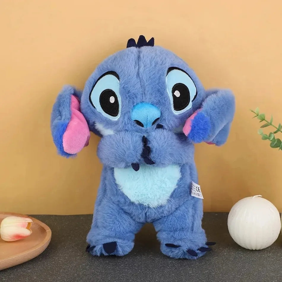 Boneco de Pelúcia Kawaii Stitch para Bebê, Acompanhante para Dormir, Musical Som Calmante com Air Bag e Luz, Brinquedos Respiratórios Presentes