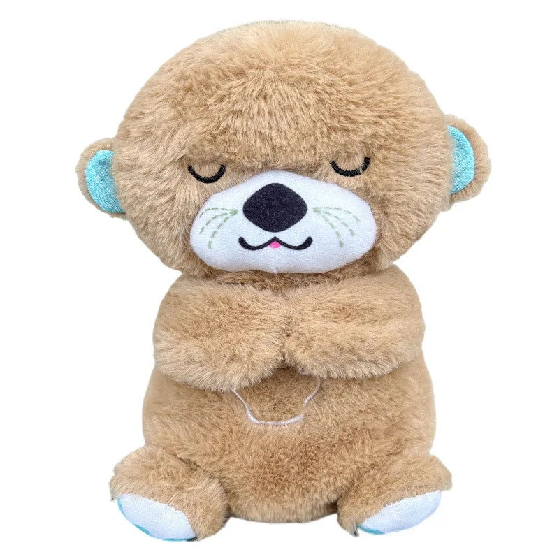 Boneco de urso de pelúcia para crianças, lontra calmante, companheiro de música para dormir, som e luz, presente, bebê, novo